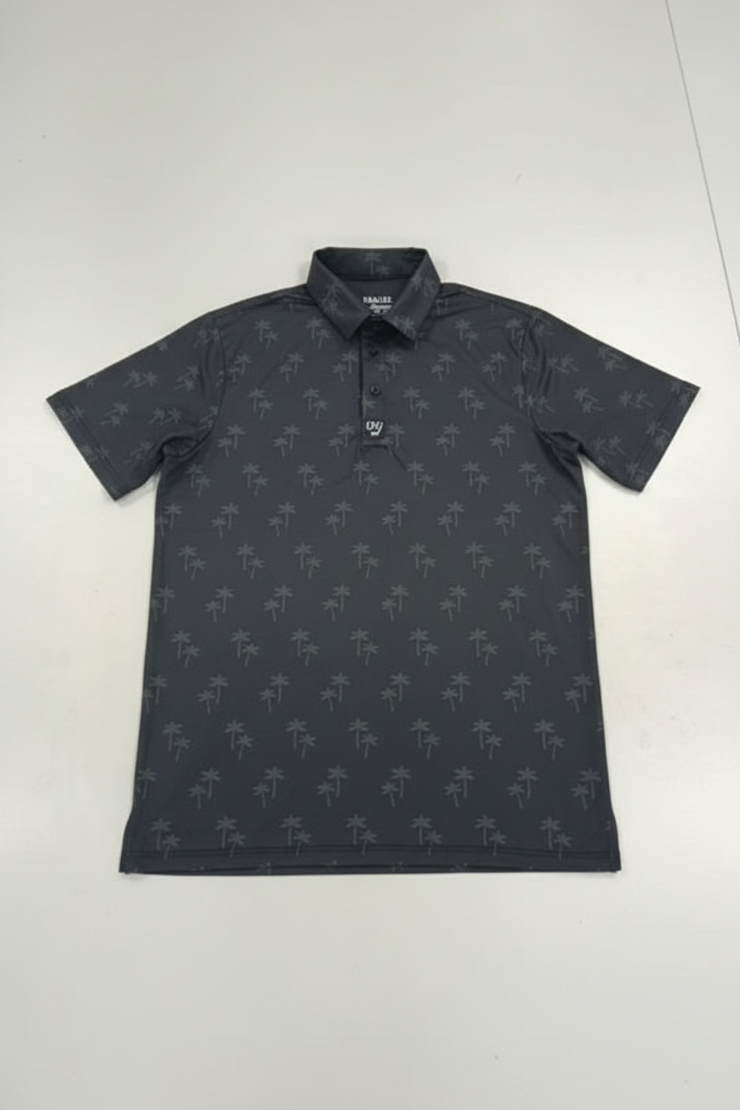 Men's charcoal palm tree polo product photo