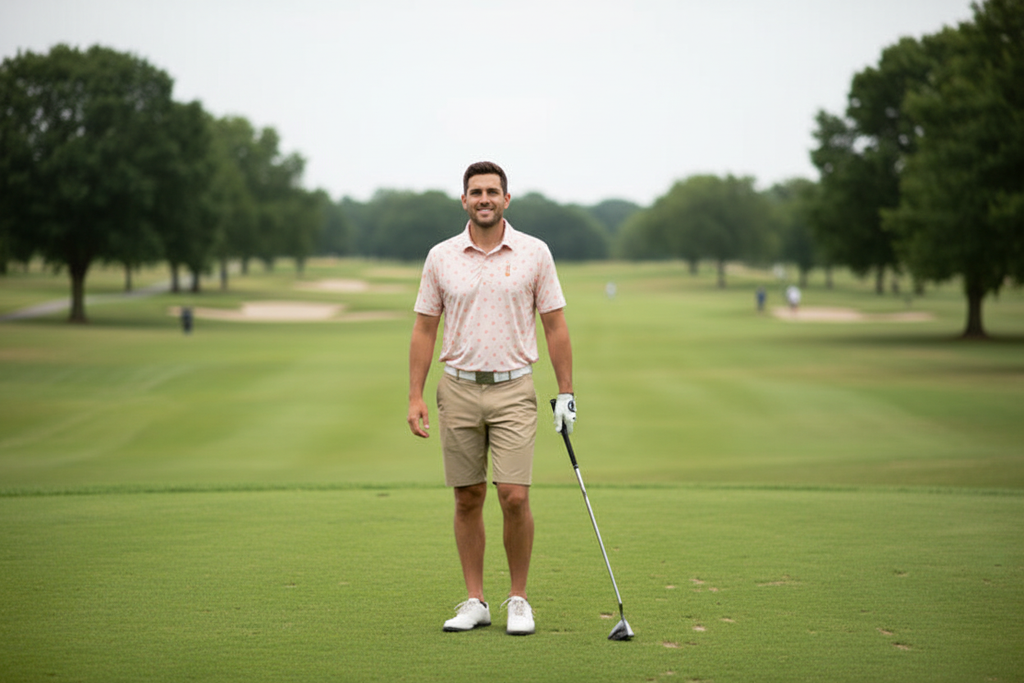 White coral cross pattern polo lifestyle photo