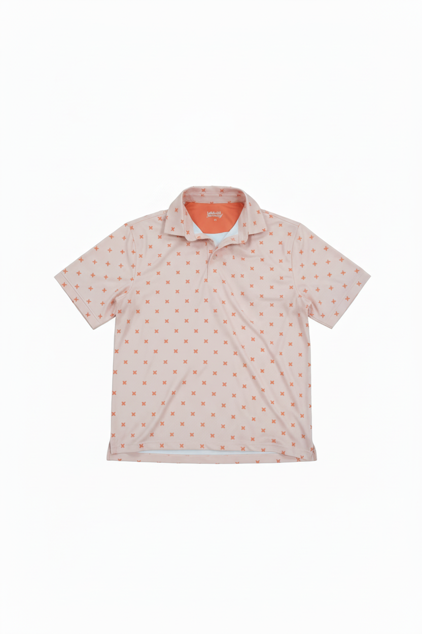 White Coral Cross Pattern Polo